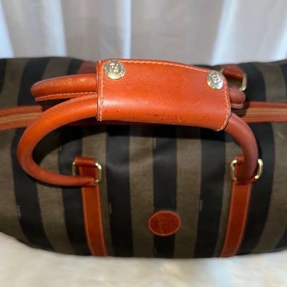 Elegant Striped Black and Brown Duffel Bag - Picture 2 of 12